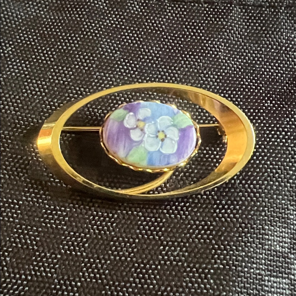 cloisonné Gold and Purple Floral Brooch victorian elegant